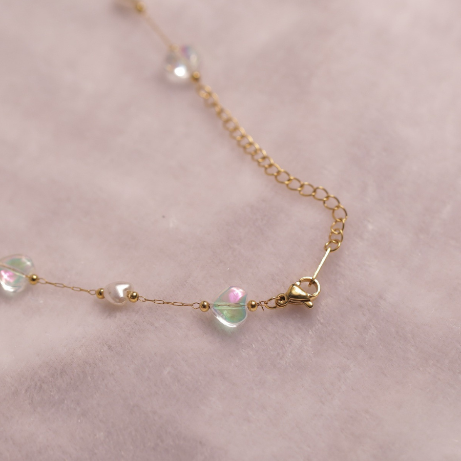 Pearl and Iridescent Crystal Gold Chain Necklace