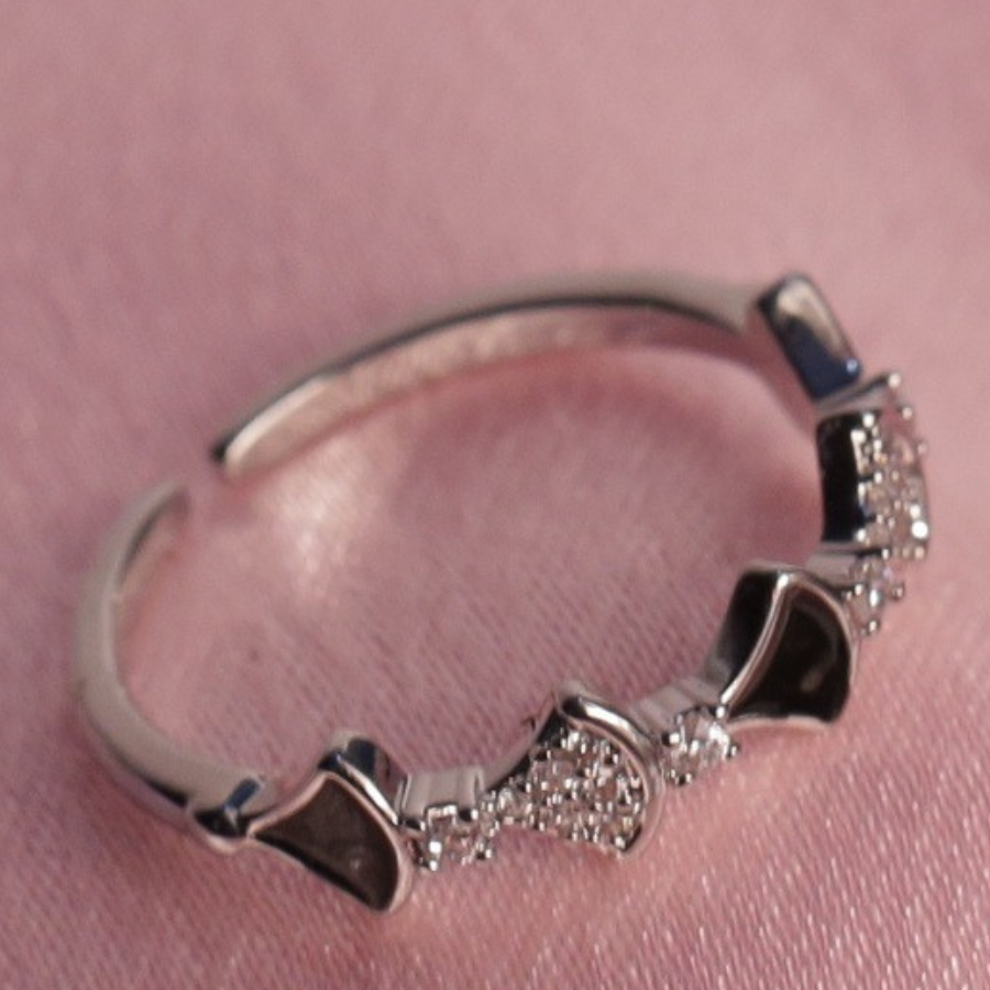 Black Enamel Bowtie Accent Silver Ring