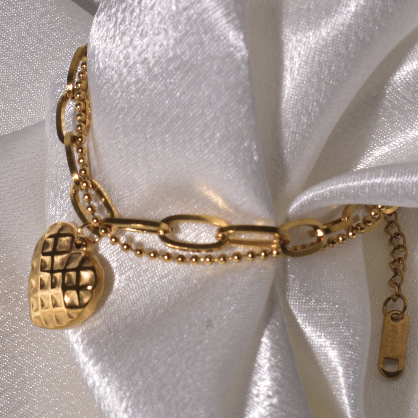 Golden Harmony: Heart Bracelet with Texture
