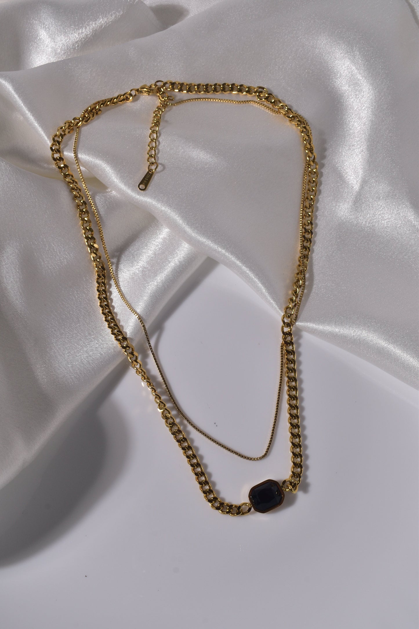 Elegant Layered Necklace with Black Gems