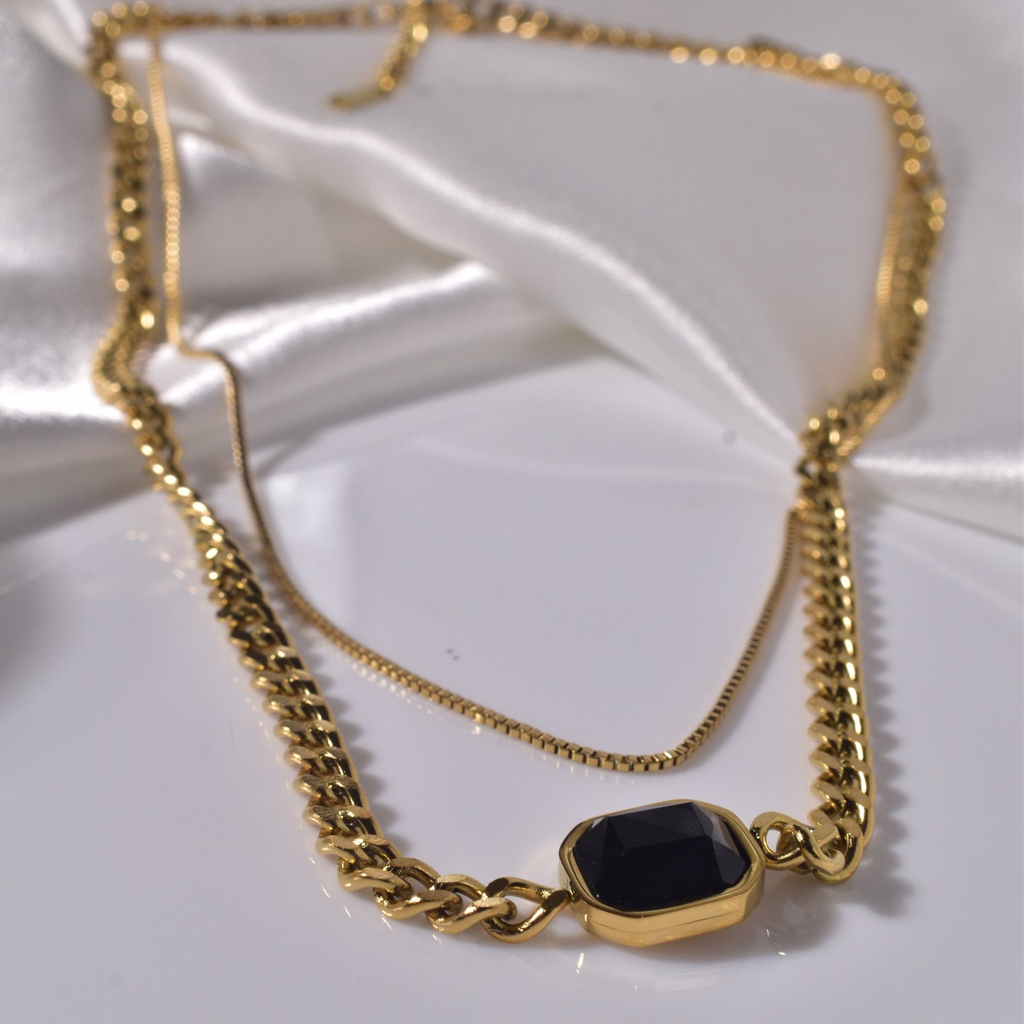 Elegant Layered Necklace with Black Gems