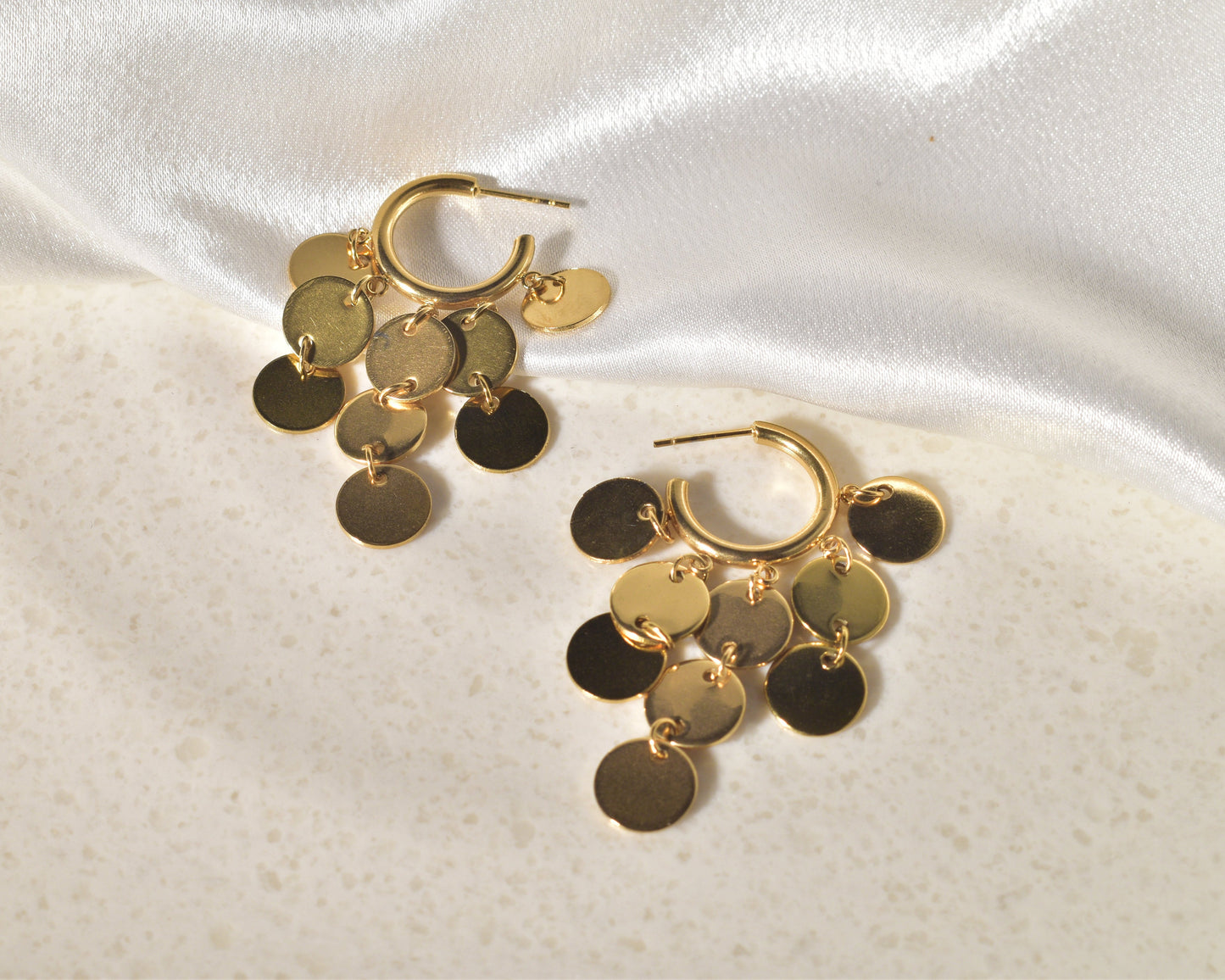 Boho Luxe Golden Coin Dangle Hoop Earrings