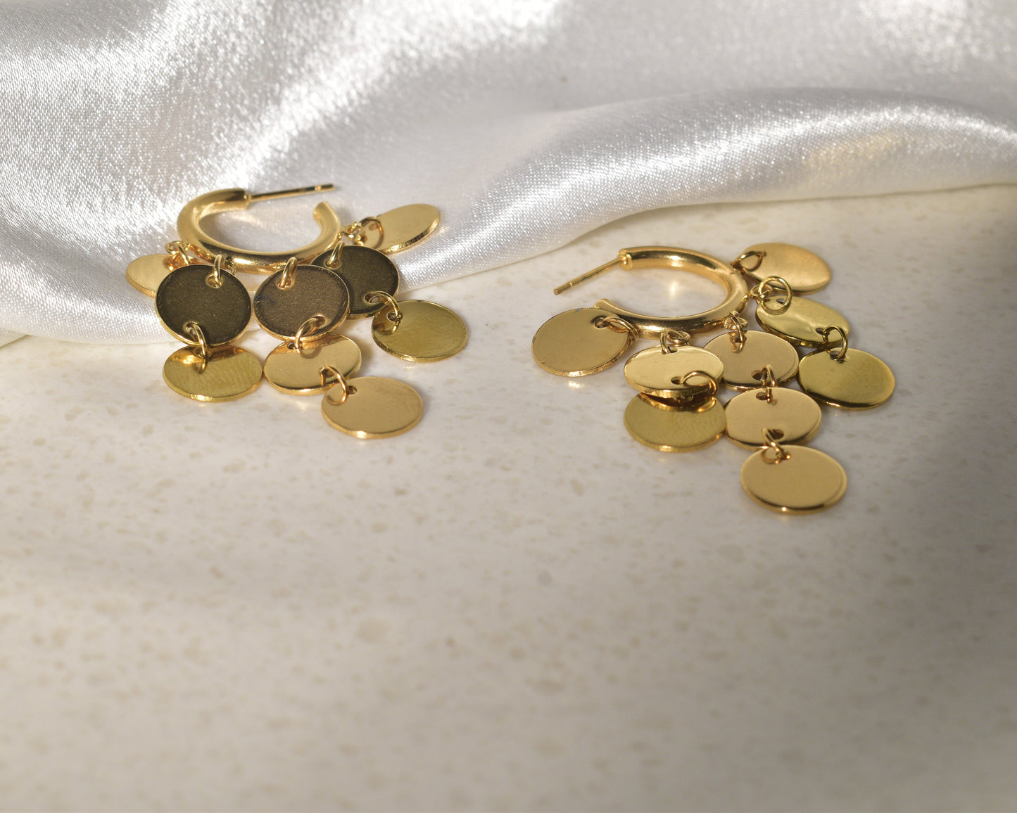 Boho Luxe Golden Coin Dangle Hoop Earrings