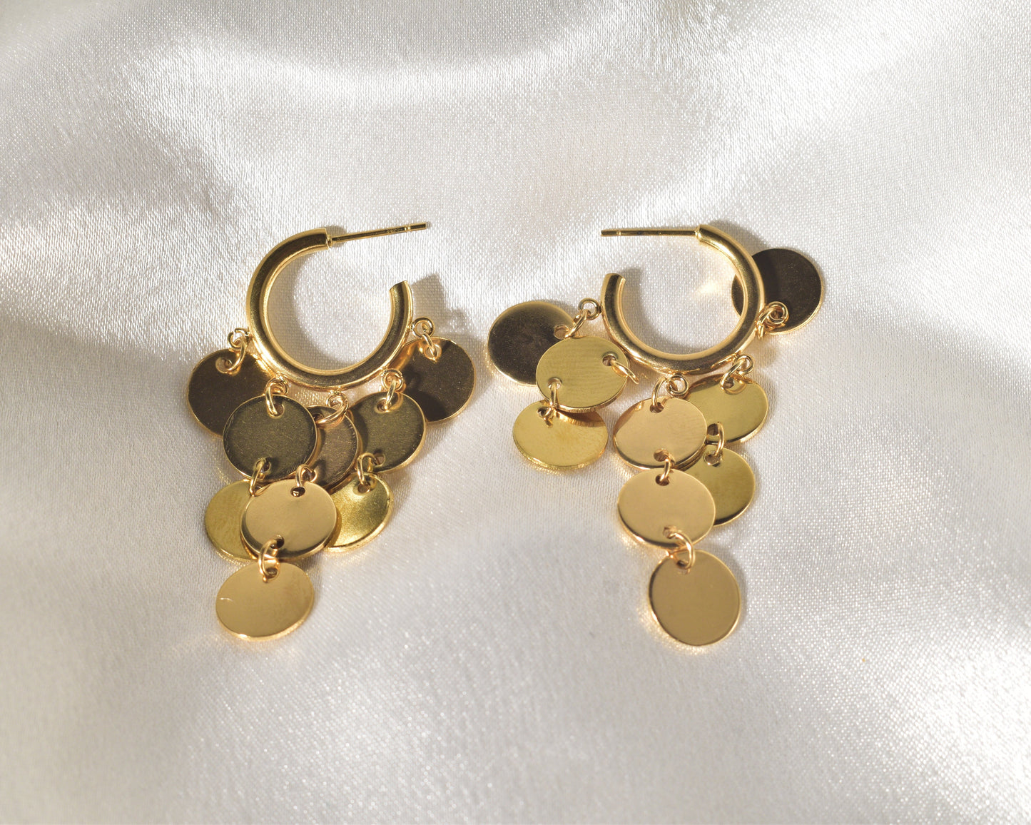 Boho Luxe Golden Coin Dangle Hoop Earrings