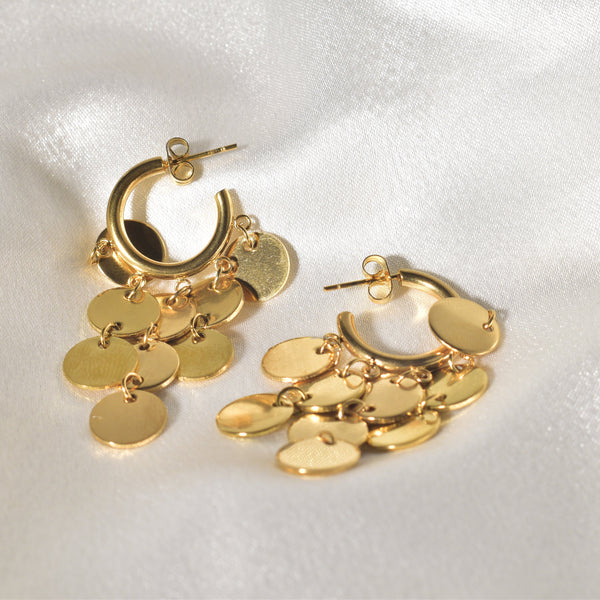 Boho Luxe Golden Coin Dangle Hoop Earrings