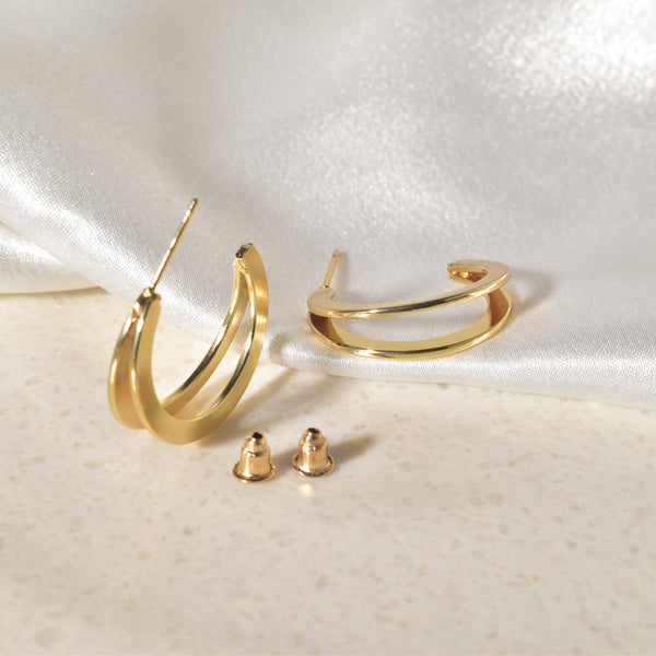 Modern & Sleek Double Band Gold Hoop Earrings