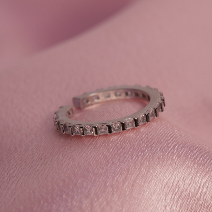 Elegant Diamond-Studded Silver Hoop Ring