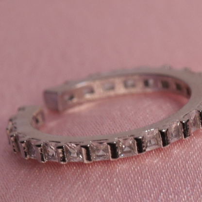 Elegant Diamond-Studded Silver Hoop Ring