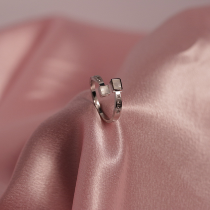 Geometric Open-End Silver Ring with Pearl Accents
