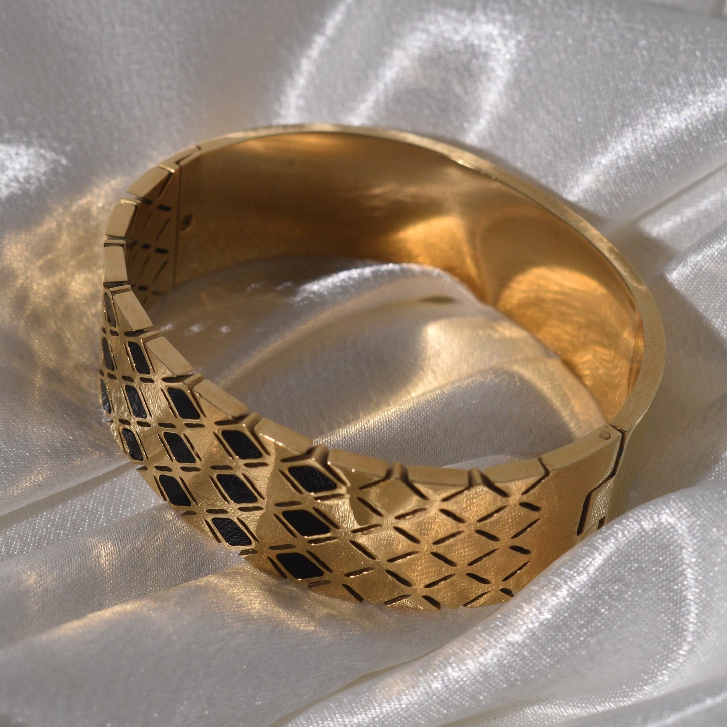 Cuff Bracelet in Gold with Detailed Geometric Cutout Design