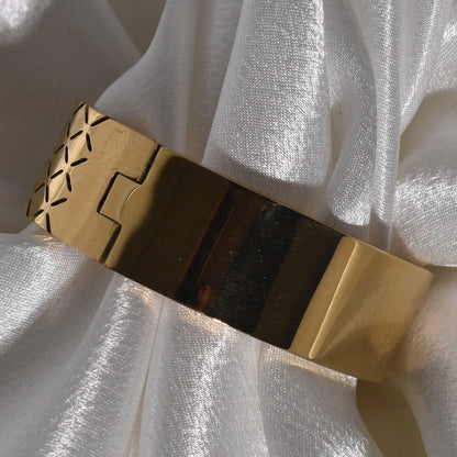 Cuff Bracelet in Gold with Detailed Geometric Cutout Design
