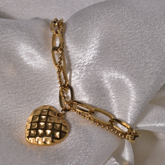 Golden Harmony: Heart Bracelet with Texture