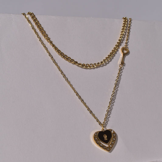 Heart Pendant Necklace with Love Lock
