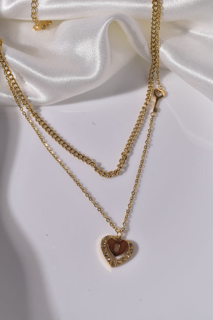 Heart Pendant Necklace with Love Lock