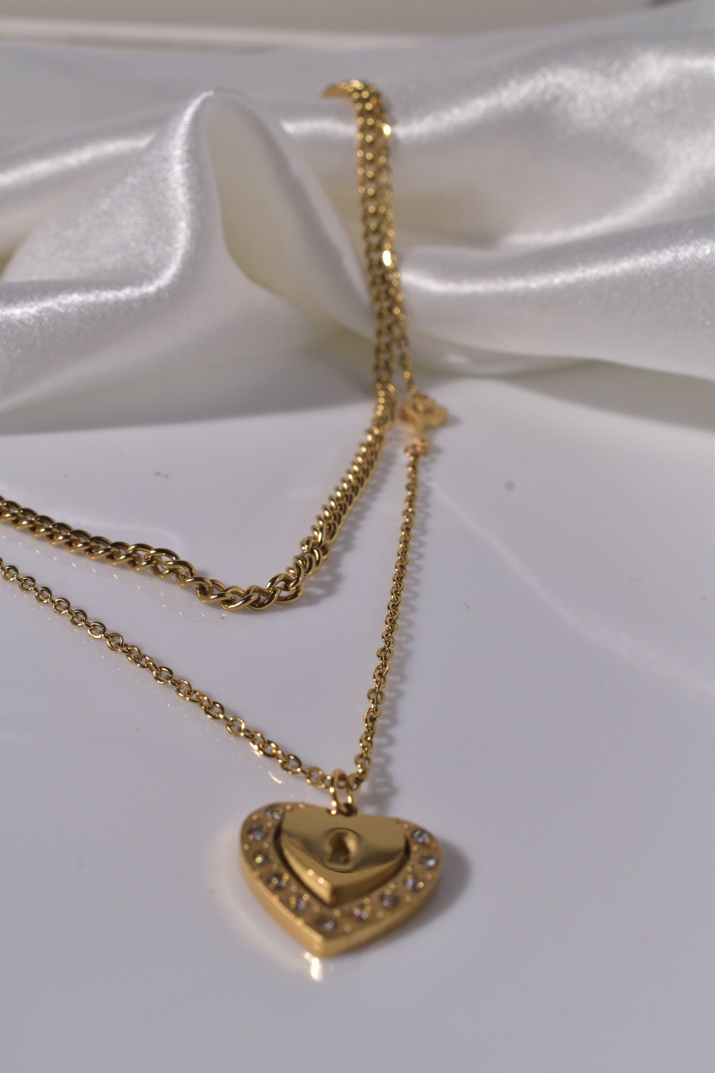 Heart Pendant Necklace with Love Lock
