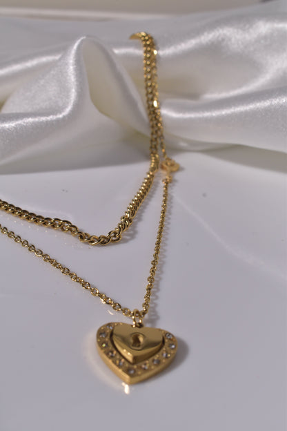 Heart Pendant Necklace with Love Lock
