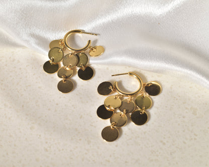 Boho Luxe Golden Coin Dangle Hoop Earrings