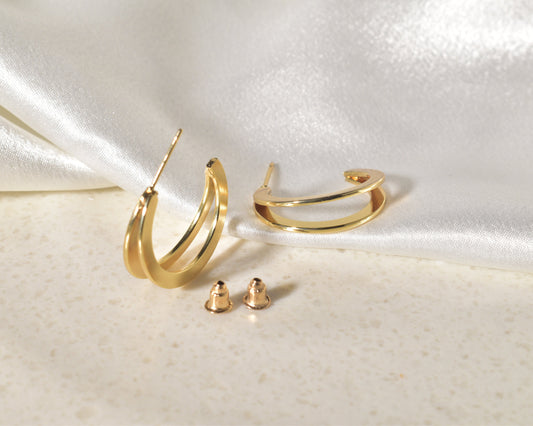 Modern & Sleek Double Band Gold Hoop Earrings