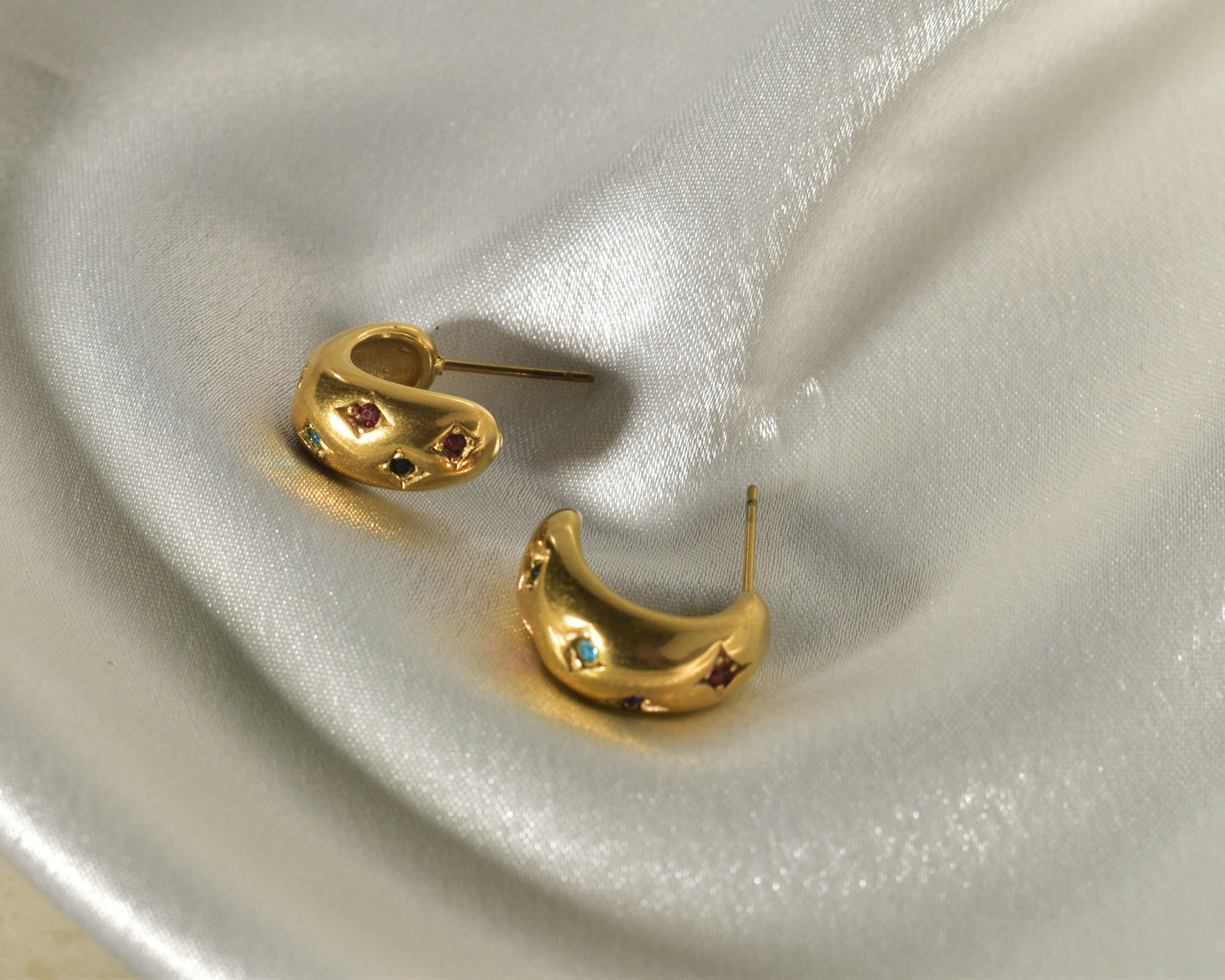 Cosmic Elegance: Celestial Gemstone Stud Earrings